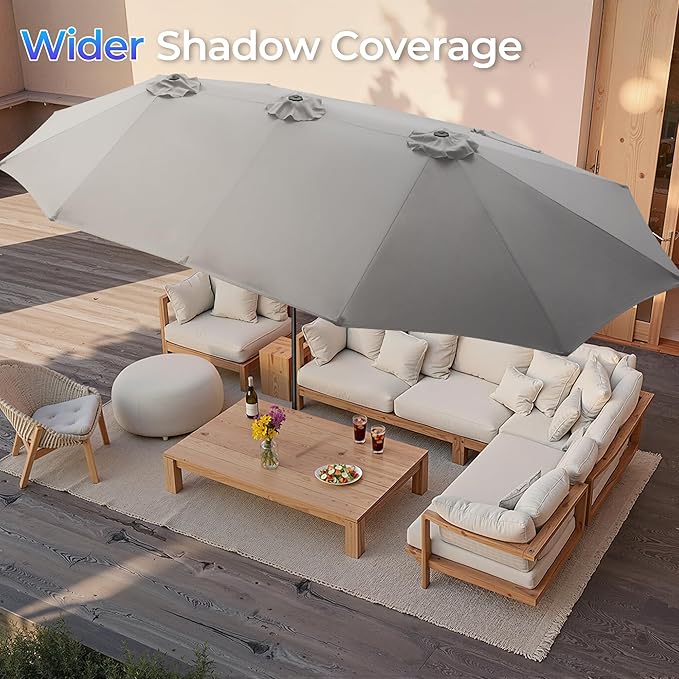 SUPERJARE 15FT Outdoor Umbrella for Patio, Double sided Pool Umbrellas with Fade Resistant Canopy, Large Table Umbrella for Deck, Market, Backyard - Gray - Image 4