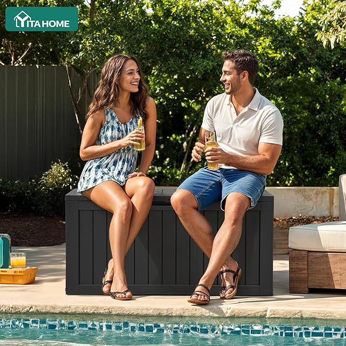 YITAHOME 72 Gallon Outdoor Resin Deck Box with Wheels, Pool Storage Box for Outdoor Cushions, Sports Equipment, Garden Tools, Black - Image 4