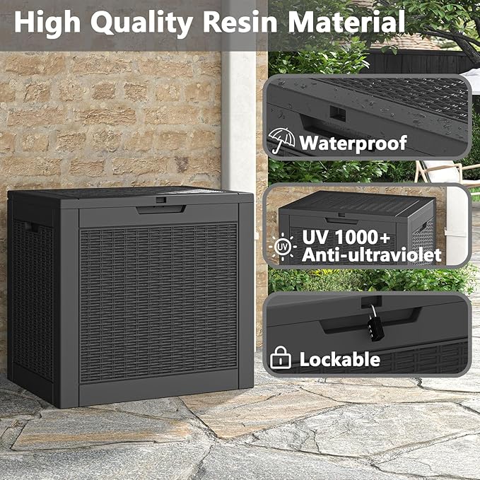 Outdoor Storage Box, Resin Deck Boxes Indoor and outdoor, Waterproof Storage Box Lockable Lid (Black, 31 Gallon) - Image 6