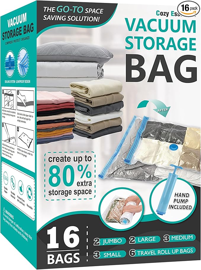 Space Saver Storage Bags, Compression Vacuum Sealer Bags by CozyEssential