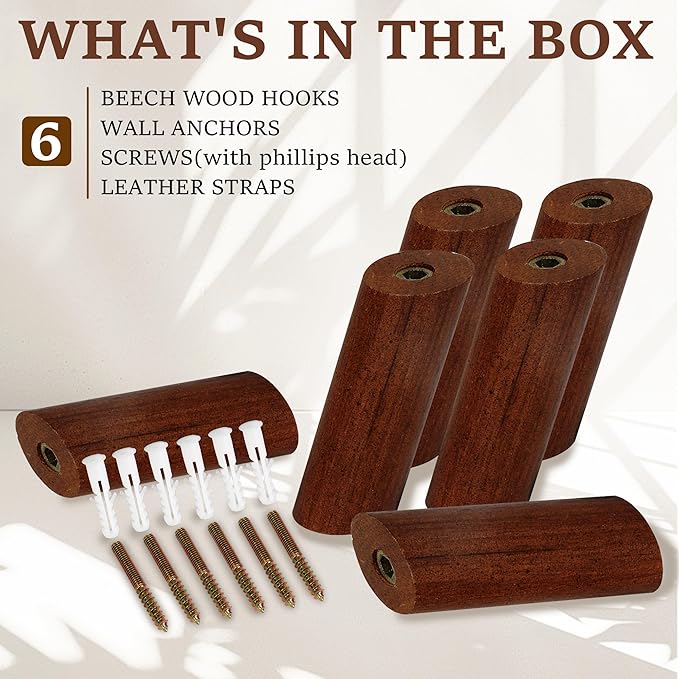 evory 6 Pack Wood Wall Hooks, Rustic Wooden Coat Hooks Wall Mount, Hat Hooks - Image 5