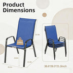 MAMIZO Patio Dining Chairs, Stackable All Weather Teslin Chair, Heavy Duty Outdoor Breathable Chairs Set, w/Armrests, Upgraded Chair FeetW/Strenthened Iron Spacers, 330 LBS (4, Navy Blue) - Image 2