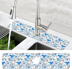 Kitchen Sink Splash Guard Faucet Mat Blue Floral and Hummingbird Absorbent Fast - Image 4