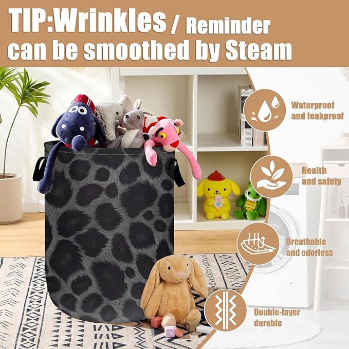 Grey Black Leopard Print Laundry Basket, Foldable Animal Leopard Laundry Hamper - Image 5