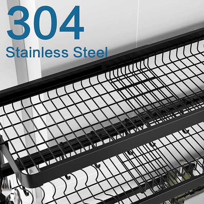 Over The Sink Dish Drying Rack, 3 Tier Adjustable Length Full Stainless Steel - Image 4