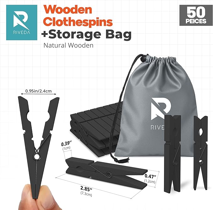 RIVEDA 50pcs Colored Wooden Clothes Pins, Clothespins - Image 2