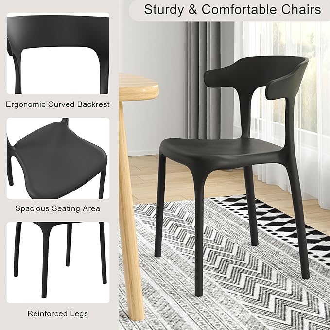 VECELO 4 Pack Plastic Stacking Chairs, Stackable Dining Chairs for Kitchen Restaurant Patio, Portable Indoor Outdoor Use, No Assembly Required, Black - Image 6