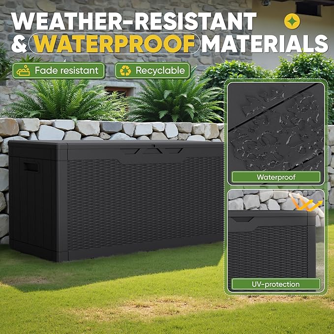 Greesum Outdoor Storage Box 100 Gallon Storage Bin with Lid for Patio Furniture, Garden Tools, Pool Supplies, Lockable, Waterproof and UV Resistant, Black - Image 5