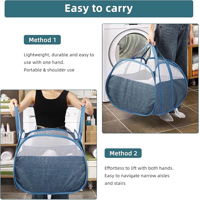 2 Pack Collapsible Laundry Baskets, 90L Large Foldable Laundry Basket, Pop Up - Image 6