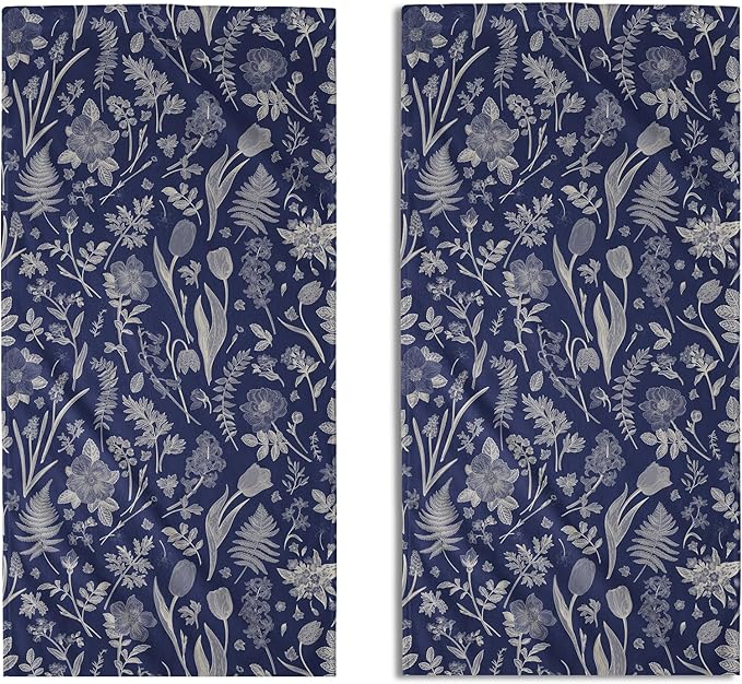 Blue Spring Floral Hand Towels for Bathroom Set of 2 Flower Leaves Vintage by Aytipun