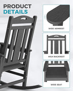 Ciokea Oversized Outdoor Rocking Chairs Set of 2, 380lbs Heavy-Duty Large Patio Rocker, High Back Cozy Porch Chairs, Weather Resistant Patio Rocking Chairs for Outside, Fire Pit, Deck, Dark Grey - Image 6