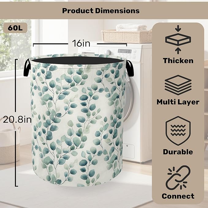 Sage Green Plant Large Clothes Hamper Bag - Image 2
