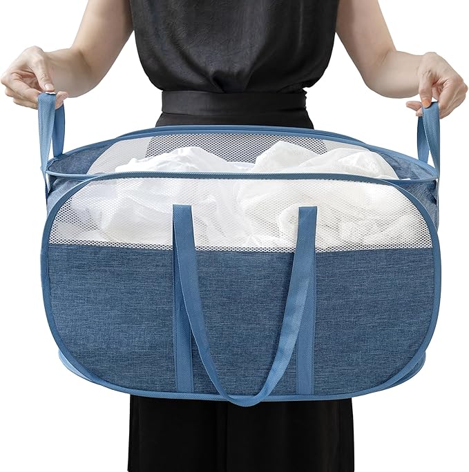 pop-up laundry basket，with Durable Handles collapsible Mesh laundry Hamper by BENJUN