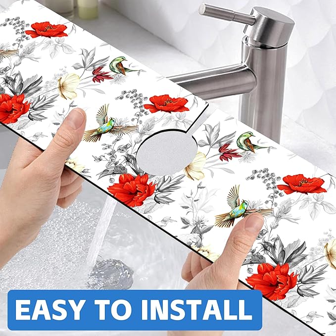 Poppy Wildflower Nightingale Sink Faucet Absorbing Mat Sink Splash Guard Faucet - Image 6