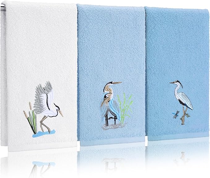 3 Pack Heron Coastal Hand Towels by Hahafelt