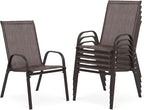 Outdoor Stackable Chairs Set of 6, Stacking Patio Chairs with Textilene Fabric, Outside Furniture for Garden Backyard Balconie Poolside Deck, Brown by Villeston