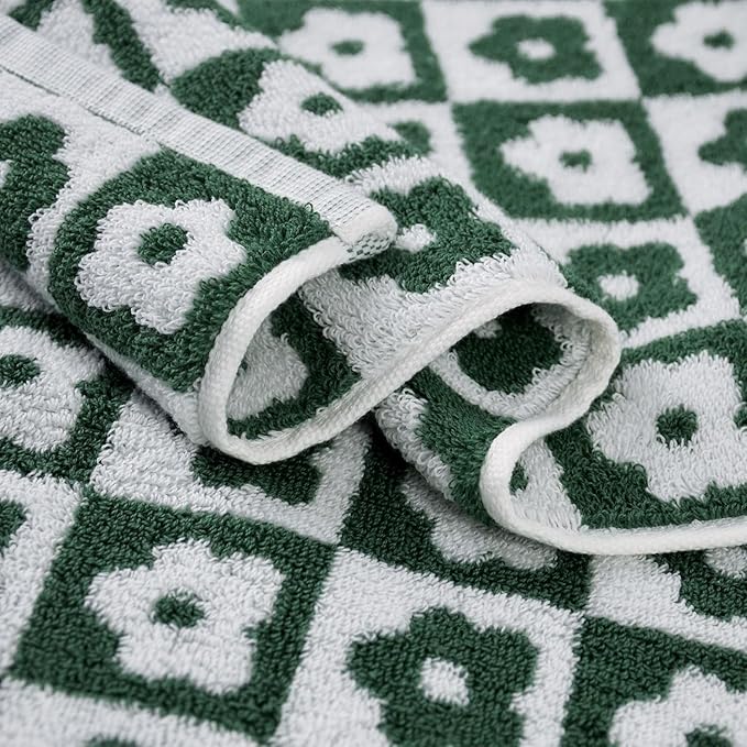 Jacquotha Cotton Hand Towels Green Checkered Floral - Image 6