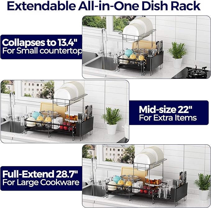 2 Tier Large Dish Drying Rack, Expandable Dish Rack - Image 2