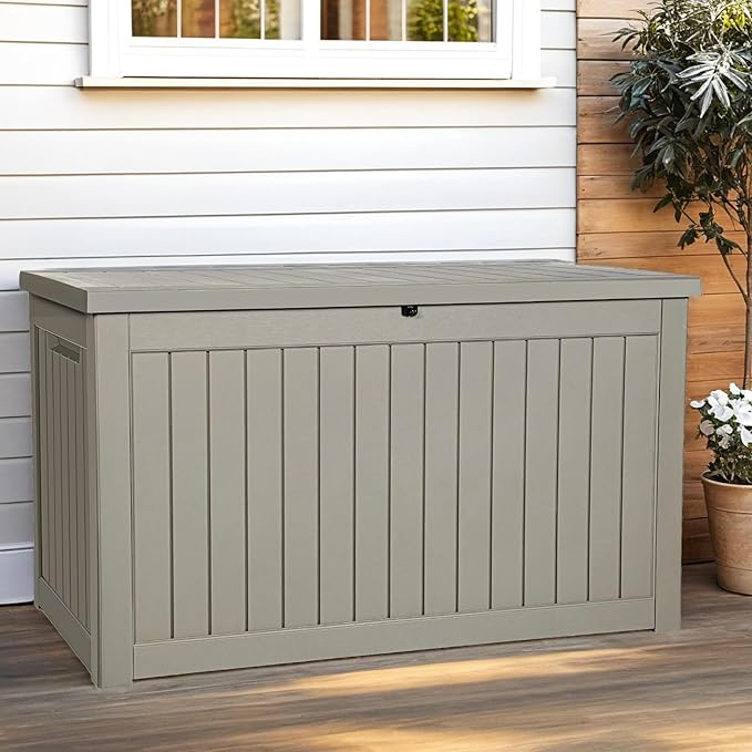 YITAHOME 230 Gallon Outdoor Storage Deck Box, Weather-Resistant Resin, Versatile for Patio Furnishings, Outdoor Cushions, Garden Tools, and Sports/Pool Gear, Taupe by YITAHOME