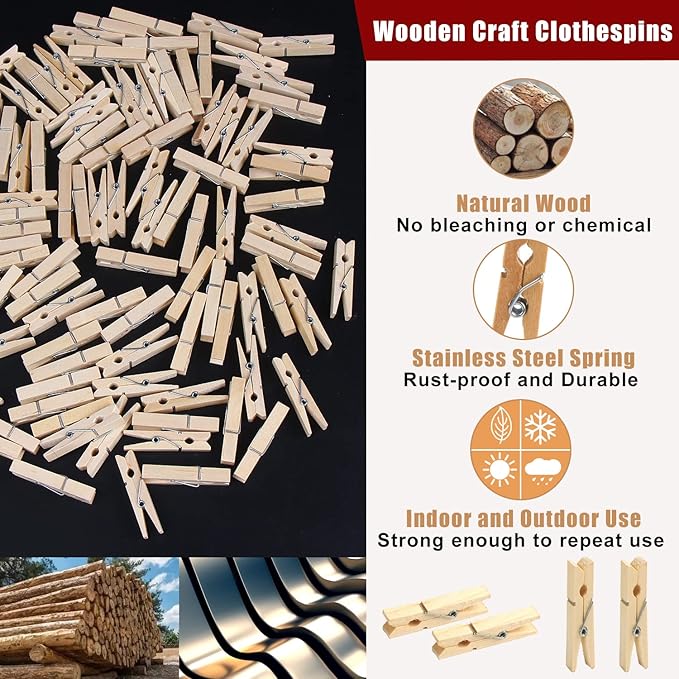 KIMOBER 1.77Inch Wooden Clothespins, Sturdy Natural Wooden Craft Peg Pins Clips - Image 3