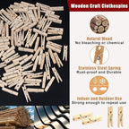 KIMOBER 1.77Inch Wooden Clothespins, Sturdy Natural Wooden Craft Peg Pins Clips - Image 3