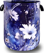 Blue Daisy Flower Laundry Basket Foldable Oxford Cloth Watercolor Floral by Unknown