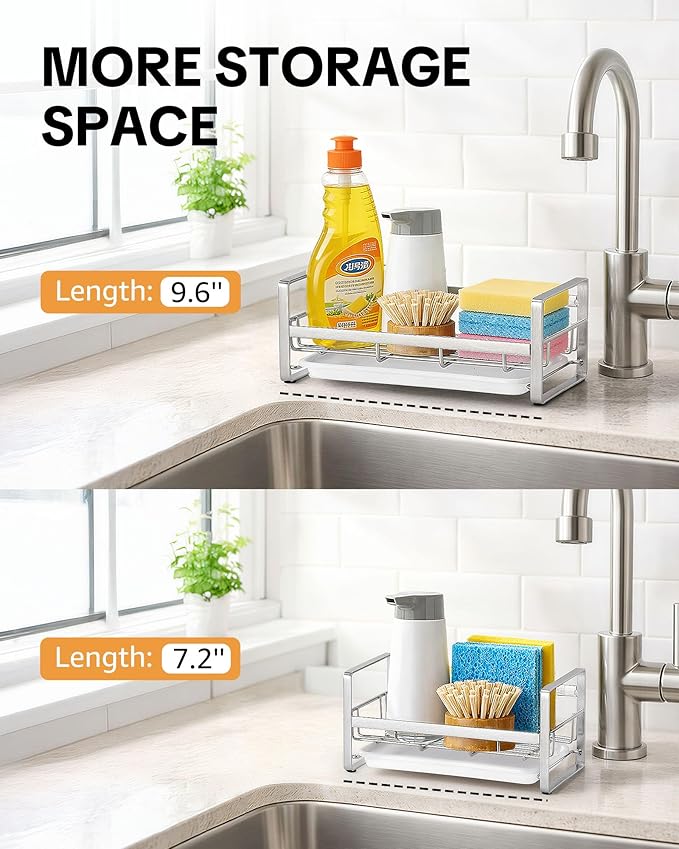 HULISEN Large Sponge Holder, 304 Stainless Steel Kitchen Soap Dispenser Caddy - Image 2