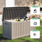 ROJIK Outdoor Storage Housing Deck Box - Waterproof Patio Furniture, Garden Tools, Cushions, Pool Accessories Storage Bench with Lockable Lid and Side Handles (Grey 75 Gal) - Image 4