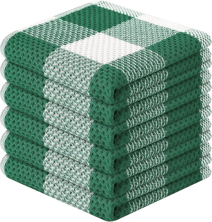 Homaxy 100% Cotton Waffle Weave Check Plaid Dish Cloths, 12 x 12 Inches by Homaxy
