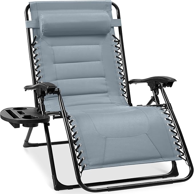 Best Choice Products Oversized Padded Zero Gravity Chair, Folding Outdoor Patio Recliner, XL Anti Gravity Lounger for Backyard w/Headrest, Cup Holder, Side Tray, Polyester Mesh - Breeze Blue by BestChoiceProducts