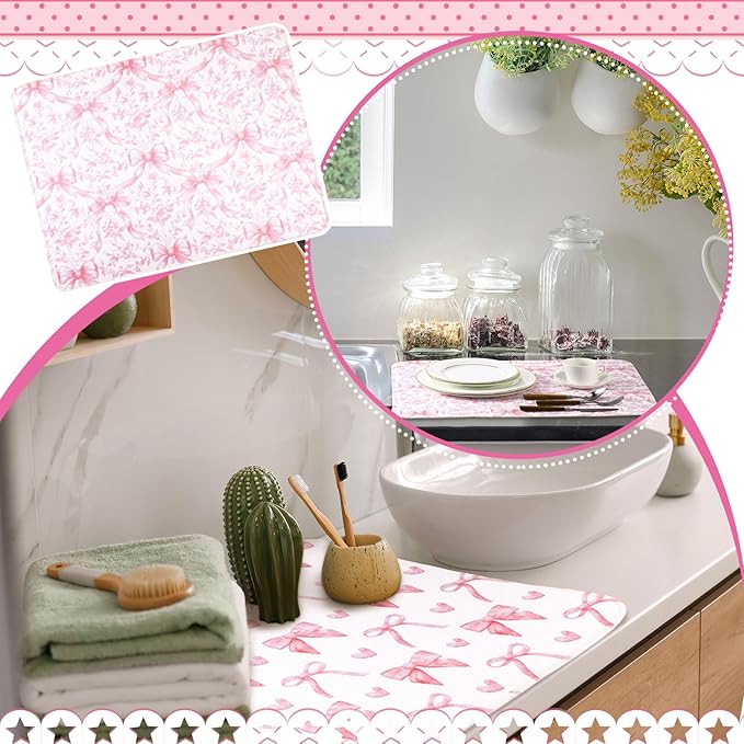 2 Pcs Large Coquette Pink Bow Dish Drying Mat Large - Image 5