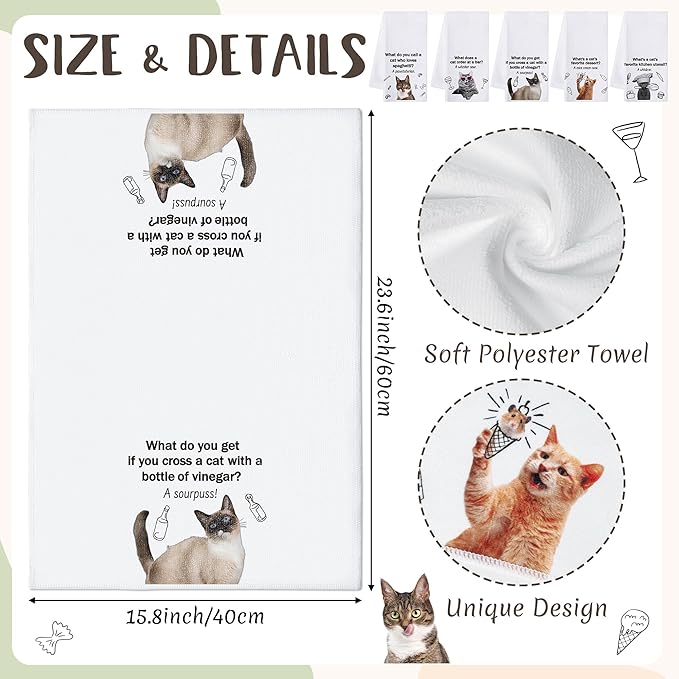 R HORSE 5Pcs Cats Kitchen Towels Set - Image 2