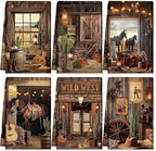 Breling 6 Pcs Western Cowboy Scene Kitchen Towel Wooden House Barn Vintage by Breling