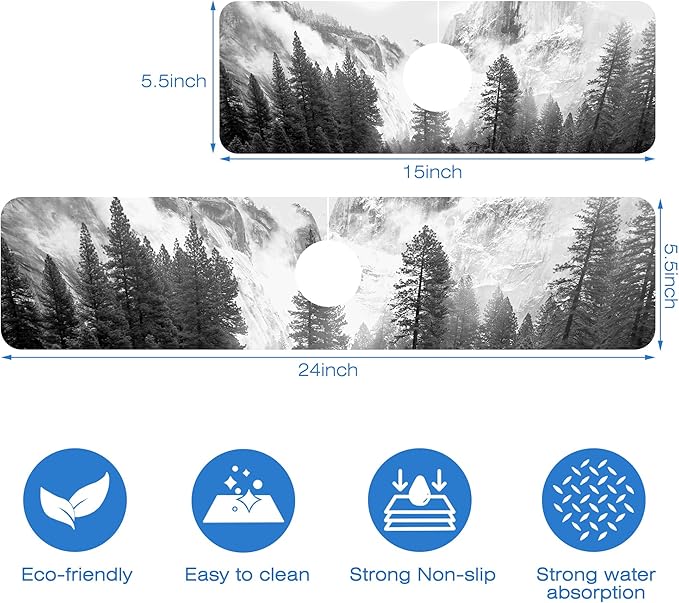 Winter Forest Mountain Sink Faucet Absorbing Mat Sink Splash Guard Faucet Mat - Image 3