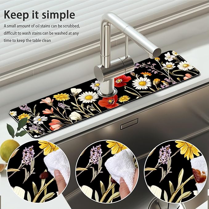 Bimkole 2 PCS Faucet Absorbent Mat, Kitchen Faucet Sink Splash Guard Wraparound - Image 5