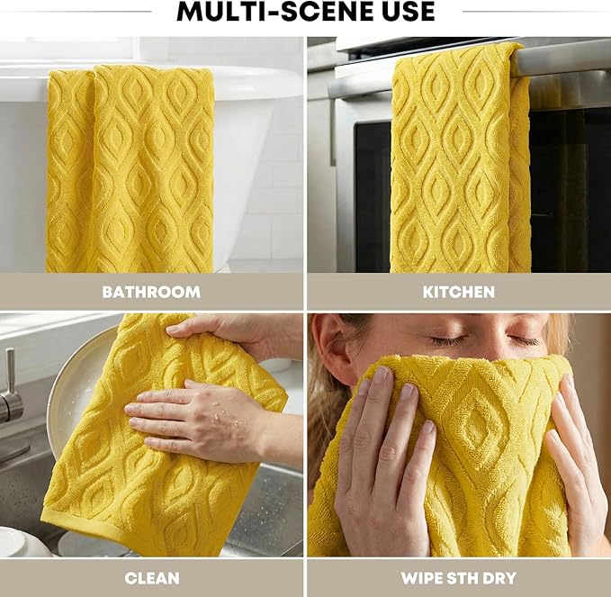 Artoid Mode 1 Pc Yellow 3D Diamond Grid Jacquard Hand Towels - Image 6