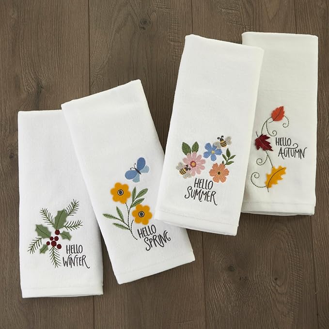 SKL Home Hello Spring Flowers 100% Cotton 3D Embroidered 2pc Hand Towel Set - Image 5