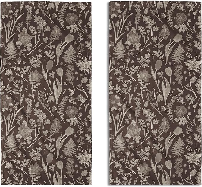 Dark Brown Spring Floral Hand Towels by Aytipun