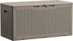 Devoko 100 Gallon Waterproof Large Resin Deck Box Indoor Outdoor Lockable Storage Container for Patio Furniture Cushions Garden Tools (100 Gallon, Light Brown) by DEVOKO