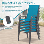 Outdoor Stackable Chairs Set of 8, Stacking Patio Chairs with Textilene Fabric, Outside Furniture for Garden Backyard Balconie Poolside Deck, Blue - Image 4