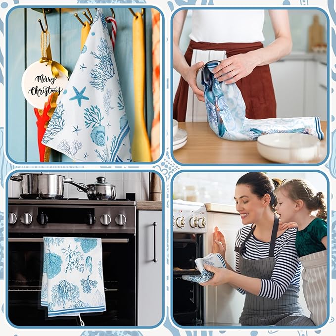 Boyiee Set of 6 Beach Kitchen Towels Coastal Ocean Dish Towels Sea Nautical Tea - Image 5