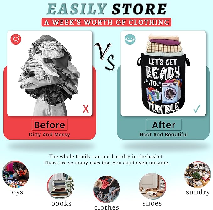 Let's Get Ready to Tumble Laundry Hamper Funny Text Laundry Basket - Image 3