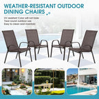 Outdoor Stackable Chairs Set of 4, Stacking Patio Chairs with Textilene Fabric, Outside Furniture for Garden Backyard Balconie Poolside Deck, Brown - Image 7