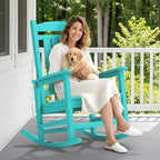 SERWALL Oversized Outdoor Rocking Chair, All-Weather Patio Rocking Chair, HDPE Porch Rocker for Adults, Aruba Blue - Image 2