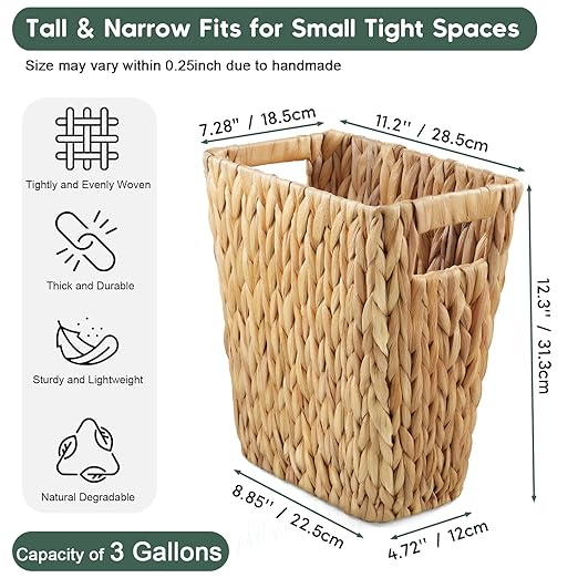 3 Gallon Wicker Trash Can, Woven Water Hyacinth Wicker Waste Basket - Image 2
