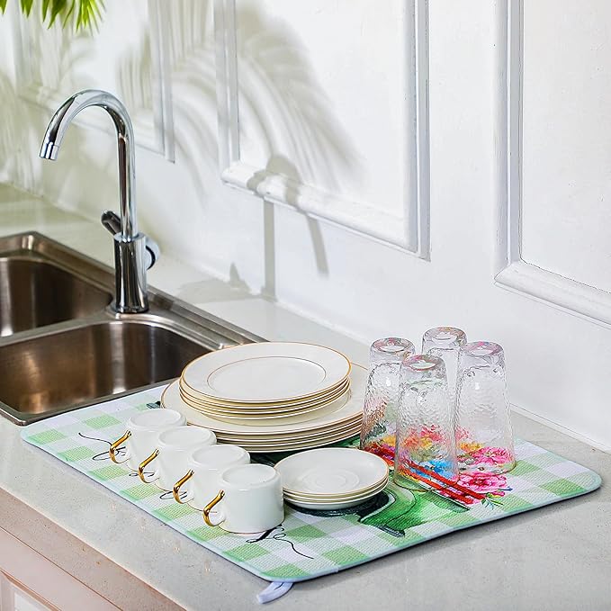 2 Pcs Dish Drying Mat for Kitchen, Spring Floral Absorbent Microfiber Dish Mat - Image 5