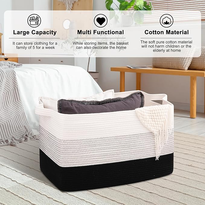 OIAHOMY Extra Large Blanket Basket, 95L Cotton Rope Woven Laundry Basket - Image 5
