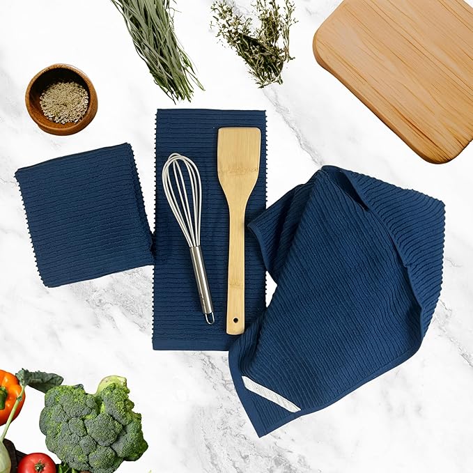 Serafina Home Royal Nautical Blue Kitchen Hand Dish Towels: Oversized 28" x 18" - Image 2