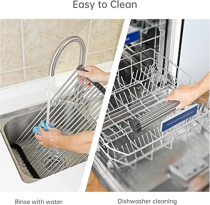 Large Telescopic Drain Rack Roll Up Rack Heat-Resistant Dish Drainer Kitchen - Image 4