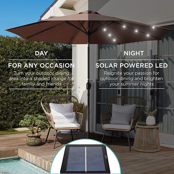 Best Choice Products 10ft Solar Polyester LED Lighted Patio Umbrella w/Tilt Adjustment and UV-Resistant Fabric - Image 3